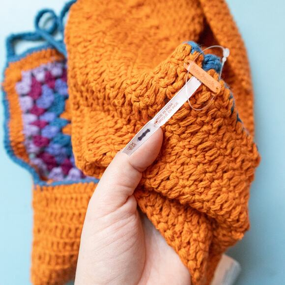 Free People Bella Orange Crochet Knit High Neck Crop Top Bralette Size XSmall XS - Picture 4 of 6